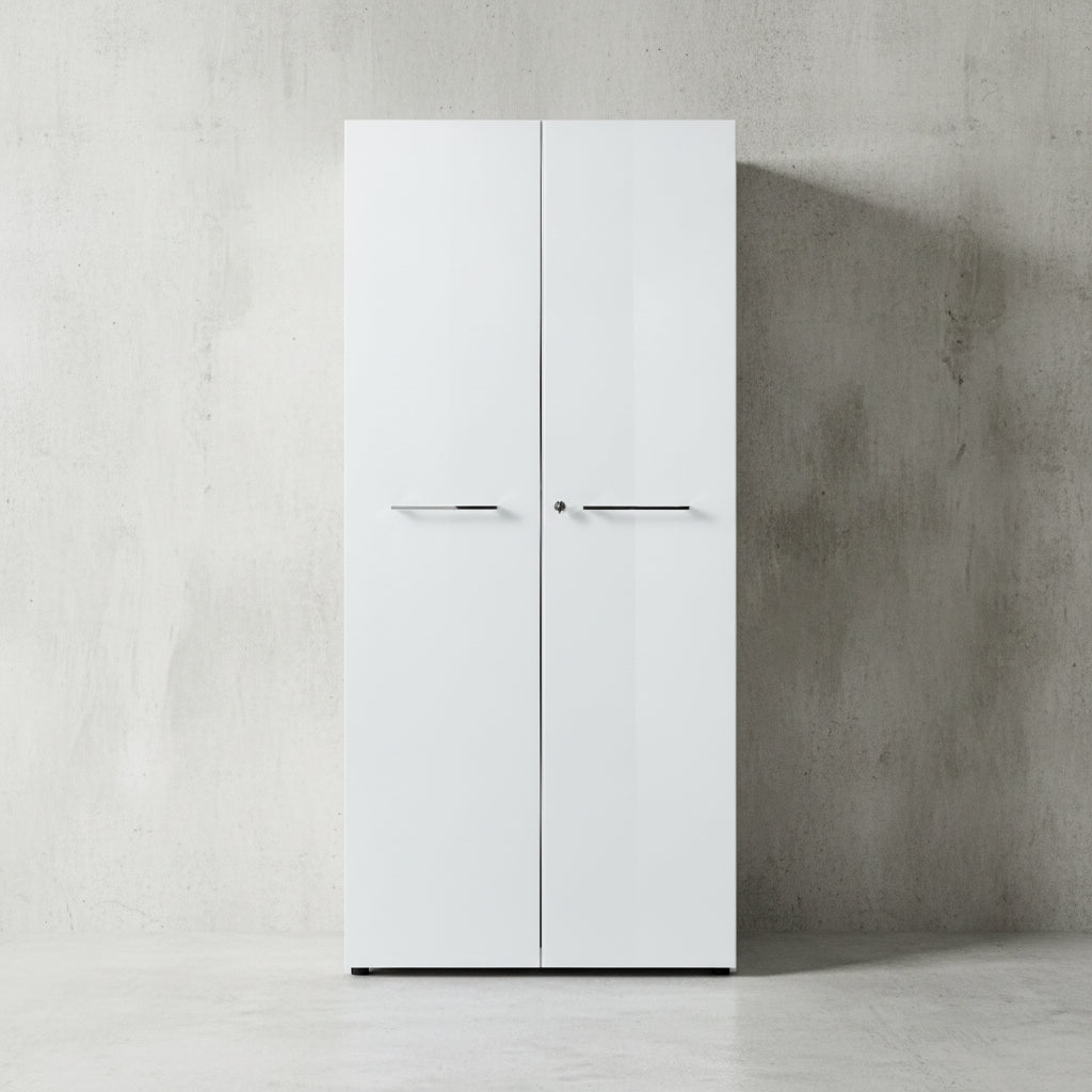 Aktenschrank MUENCHEN 80x37x196cm | 5 Ordnerhöhen | Glasfront &amp; Abschließbar | Weiß_