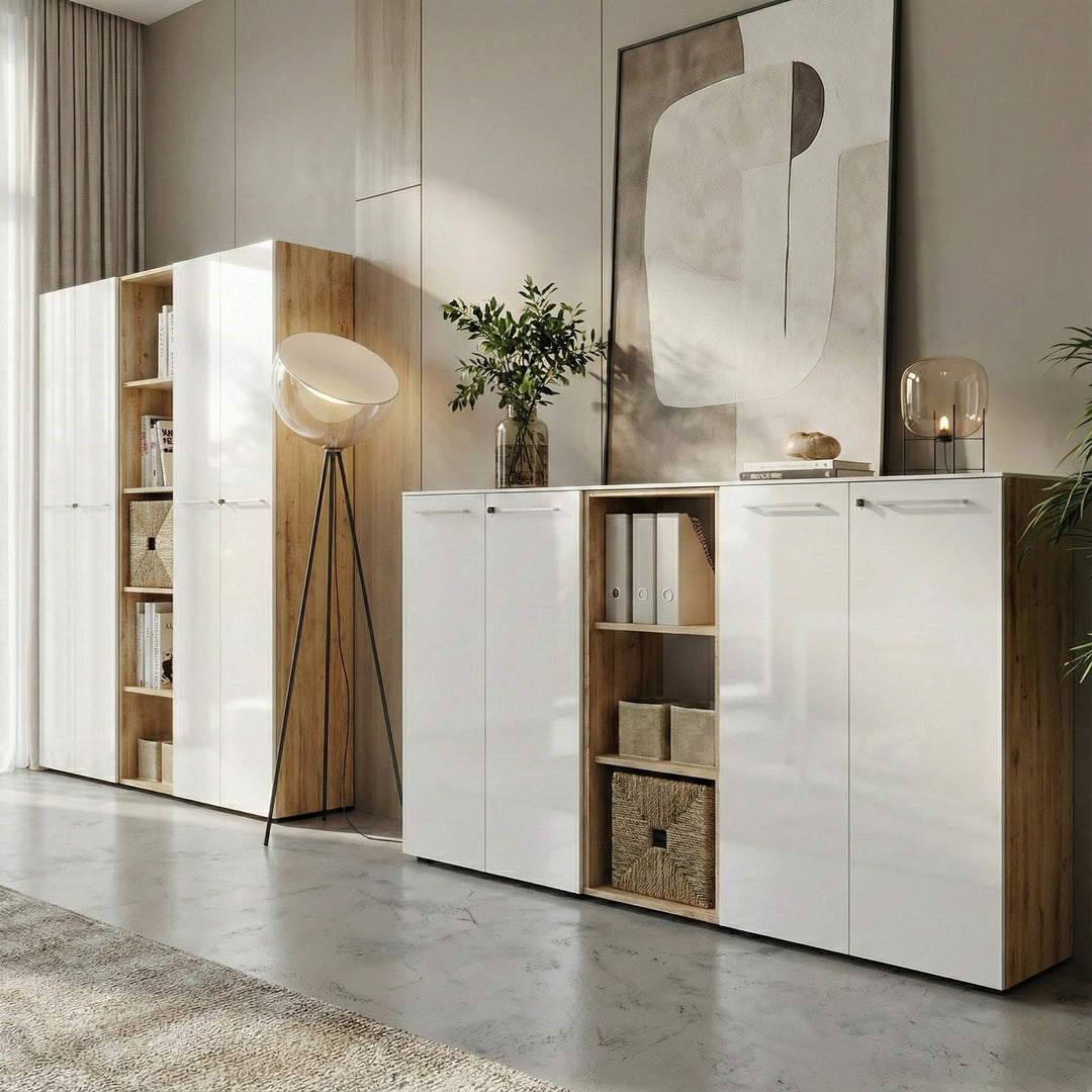 aufbewahrung ordner schrank Aktenschrank MUENCHEN 196cm | 5 OH Glasfront