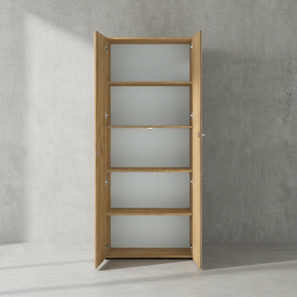 Aktenschrank MUENCHEN 80x37x196cm | 5 Ordnerhöhen | Glasfront & Abschließbar | Chalet-Eiche-Nb./Weiß