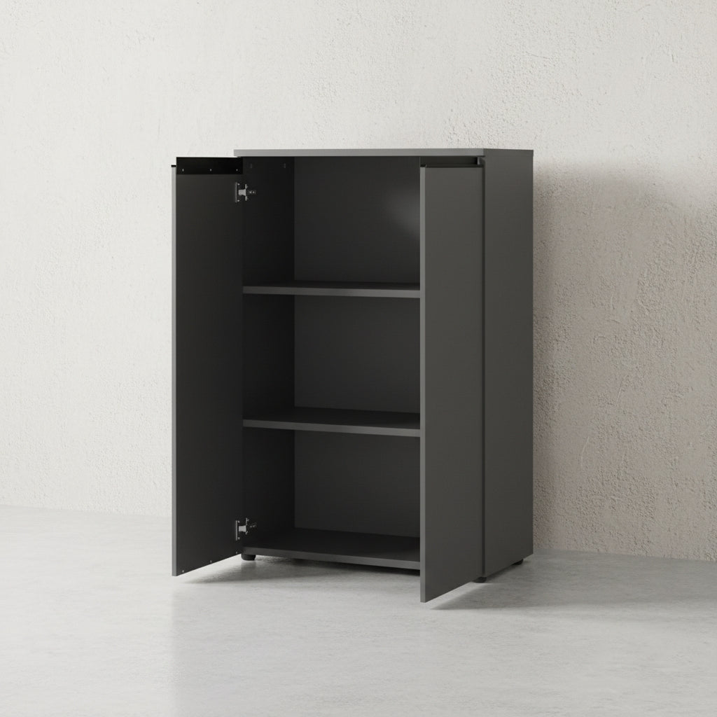 Aktenschrank 2-türig Soft-Close | 3 Ordnerhöhen | Büroschrank Graphit matt | Mehrzweckschrank | Made in Germany | Büromöbel "Stuttgart" Kadima Design_