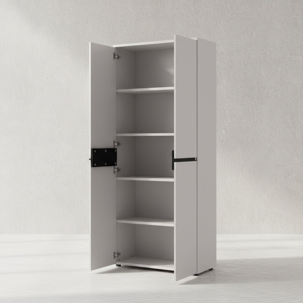 Aktenschrank 5 Ordnerhöhen Soft-Close | 81x197x40 cm | Hochschrank Greige | Büroschrank Groß | Aktenregal geschlossen | Büromöbel "Stuttgart" Kadima Design_