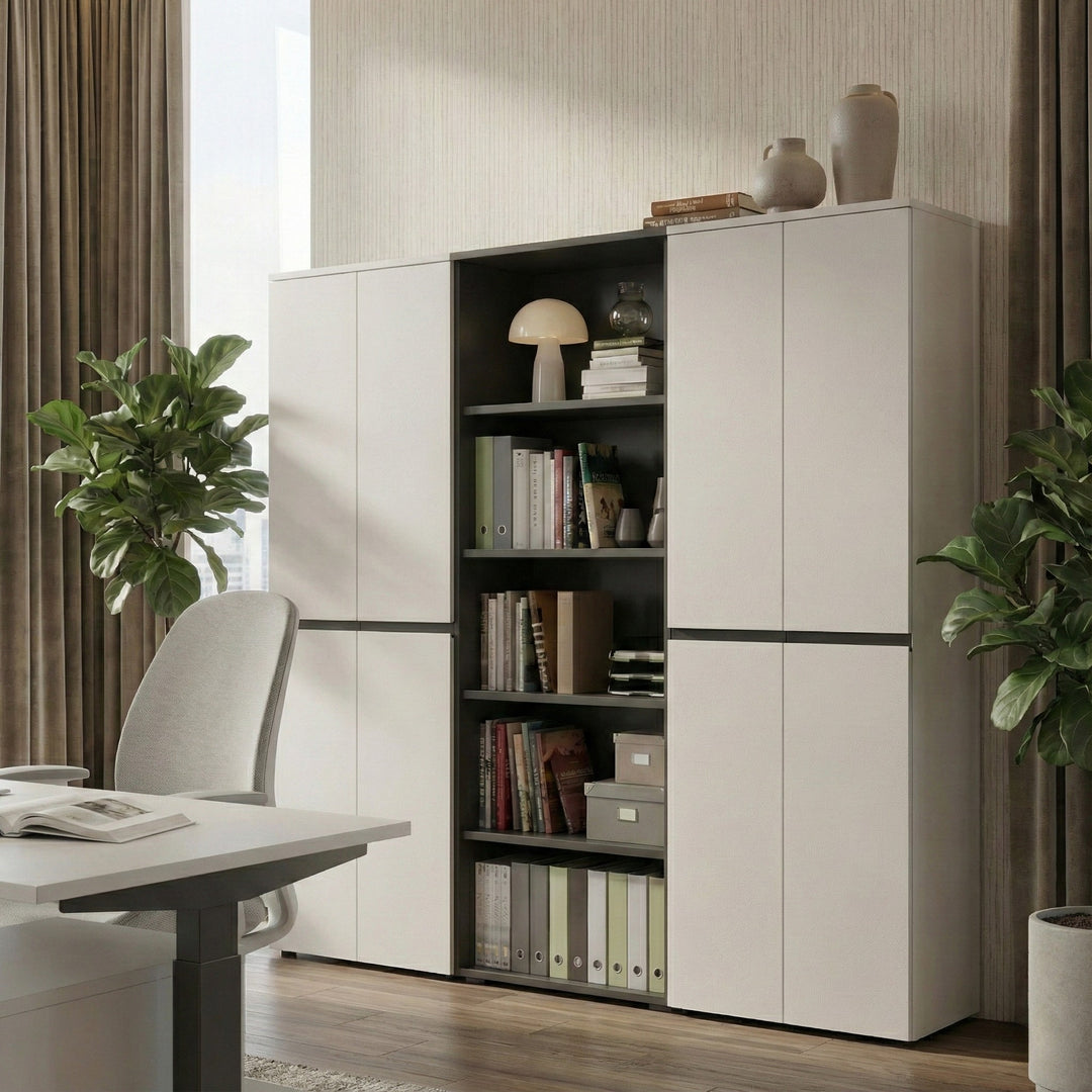 Aktenschrank 5 Ordnerhöhen Soft-Close | 81x197x40 cm | Hochschrank Greige | Büroschrank Groß | Aktenregal geschlossen | Büromöbel "Stuttgart" Kadima Design_