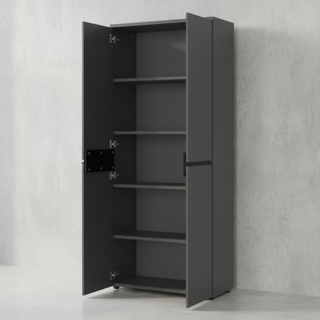 Aktenschrank 5 Ordnerhöhen Soft-Close | 81x197x40 cm | Hochschrank Graphit | Büroschrank Groß | Aktenregal geschlossen | Büromöbel "Stuttgart" Kadima Design