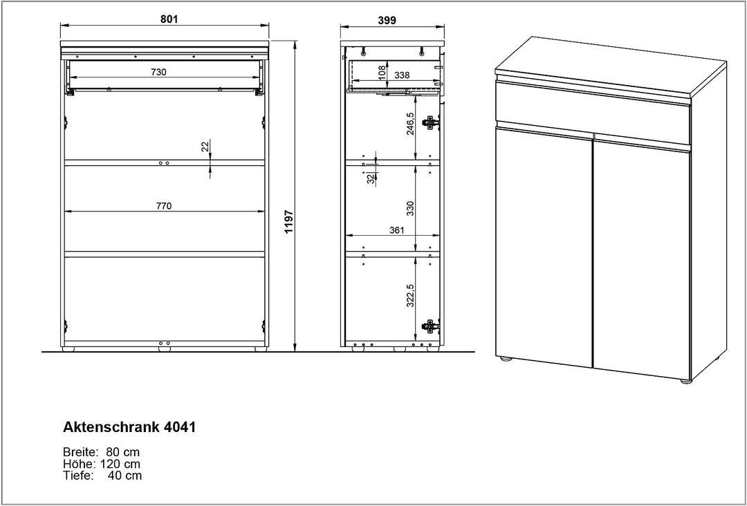 Aktenschrank mit Schublade &amp; Türen Soft-Close | 81x120x40 cm | Graphit matt | Büroschrank Made in Germany | Büromöbel "Stuttgart" Kadima Design_