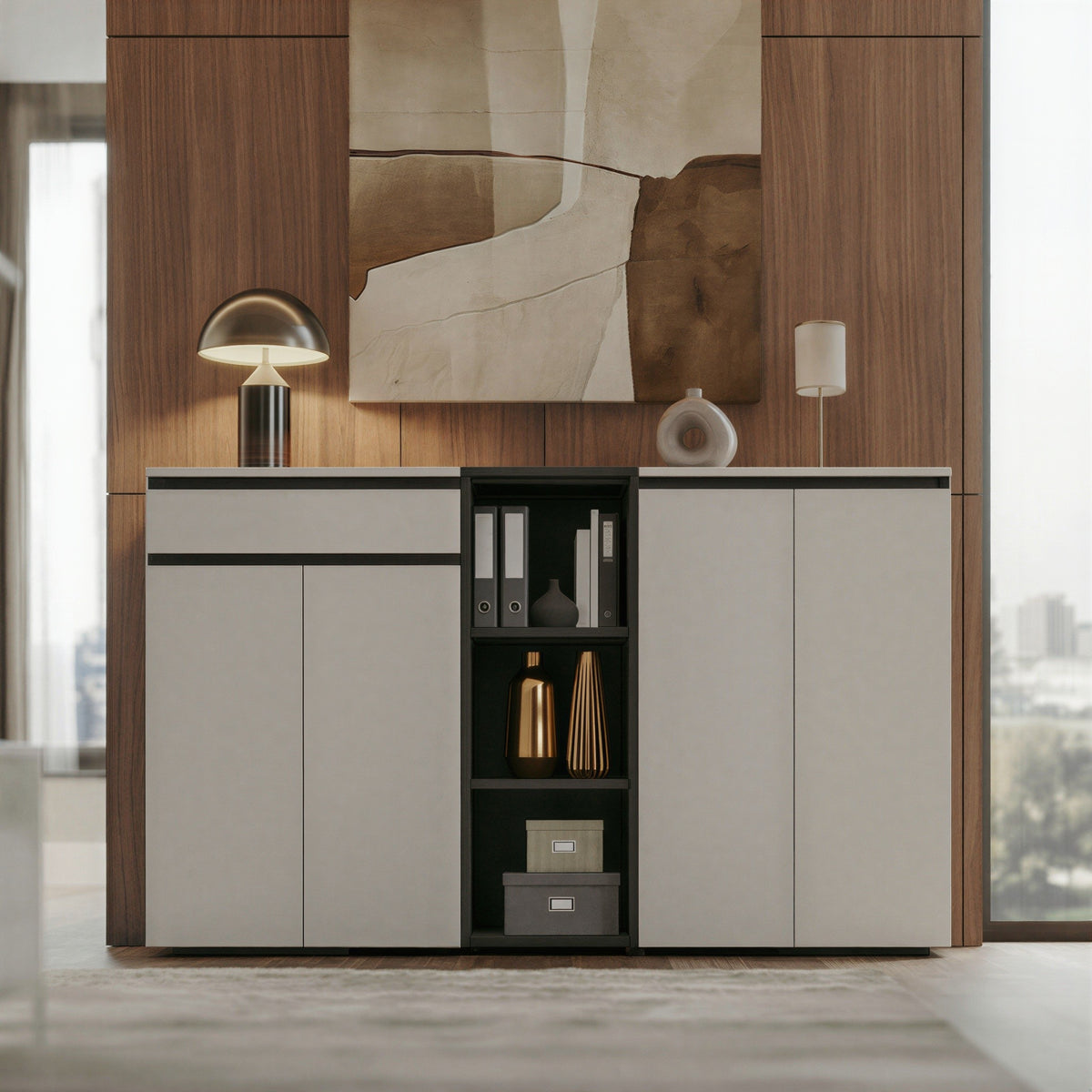 Aktenschrank mit Schublade Soft-Close 80x120x40 cm Greige_