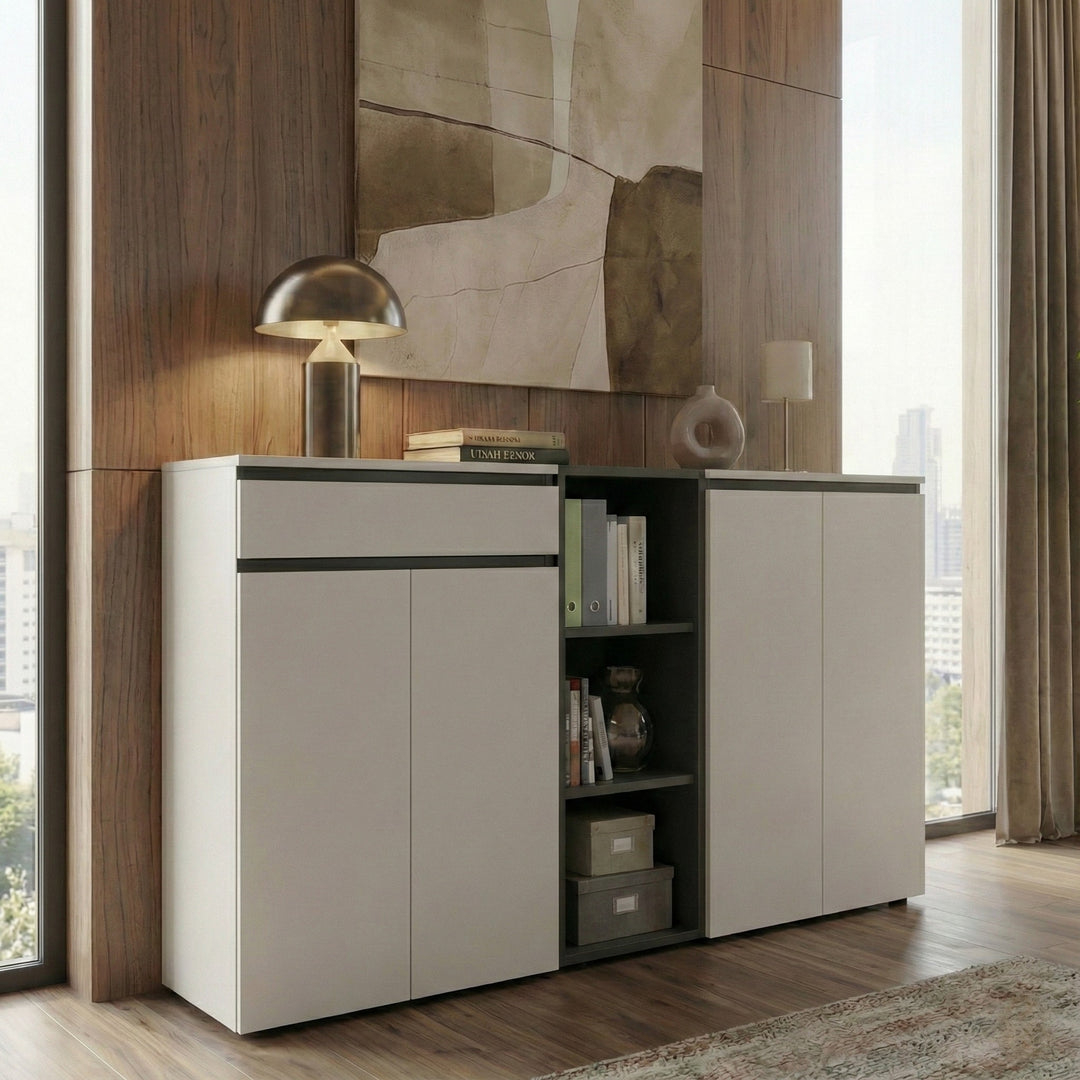 Aktenschrank mit Schublade &amp; Türen Soft-Close | 81x120x40 cm | Greige matt | Büroschrank Made in Germany | Büromöbel "Stuttgart" Kadima Design_