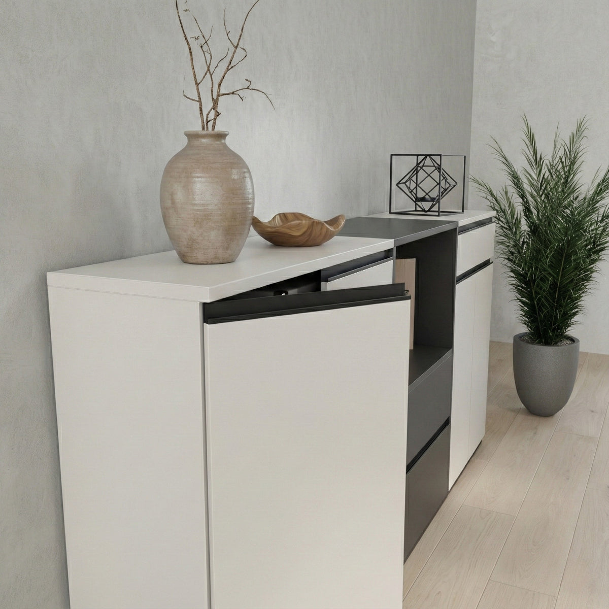 Aktenschrank mit Schublade & Türen Soft-Close | 80x120x40 cm | Greige matt | Büroschrank Made in Germany | Büromöbel "Stuttgart" Kadima Design_