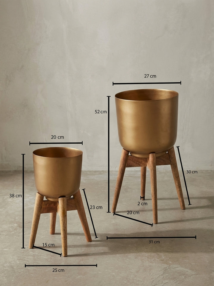 Technische Zeichnung des 2er-Sets Blumentöpfe mit allen Maßen: großer Topf 52x31 cm, kleiner Topf 38x25 cm, für exakte Raumplanung._