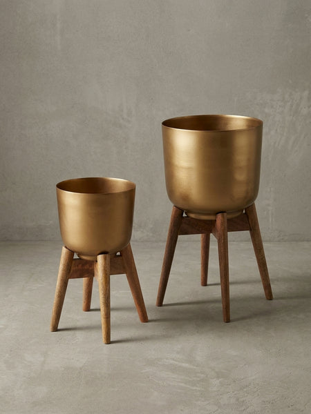 Pflanzkübel Set Gold/Holz Modern – Handgefertigt & Stilvoll – Kadima Design