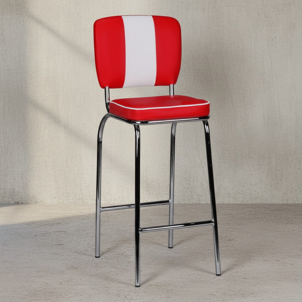 American Retro Barstuhl_ Kunstleder_ Chromfuß_ 110 kg Belastbarkeit_ verschiedene Farben - KADIMA DESIGN_Farbe_ Rot_ Größe_ 40x38x110 cm_
