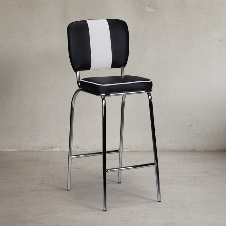 American Retro Barstuhl_ Kunstleder_ Chromfuß_ 110 kg Belastbarkeit_ verschiedene Farben - KADIMA DESIGN_Farbe_ Schwarz_ Größe_ 40x38x110 cm_
