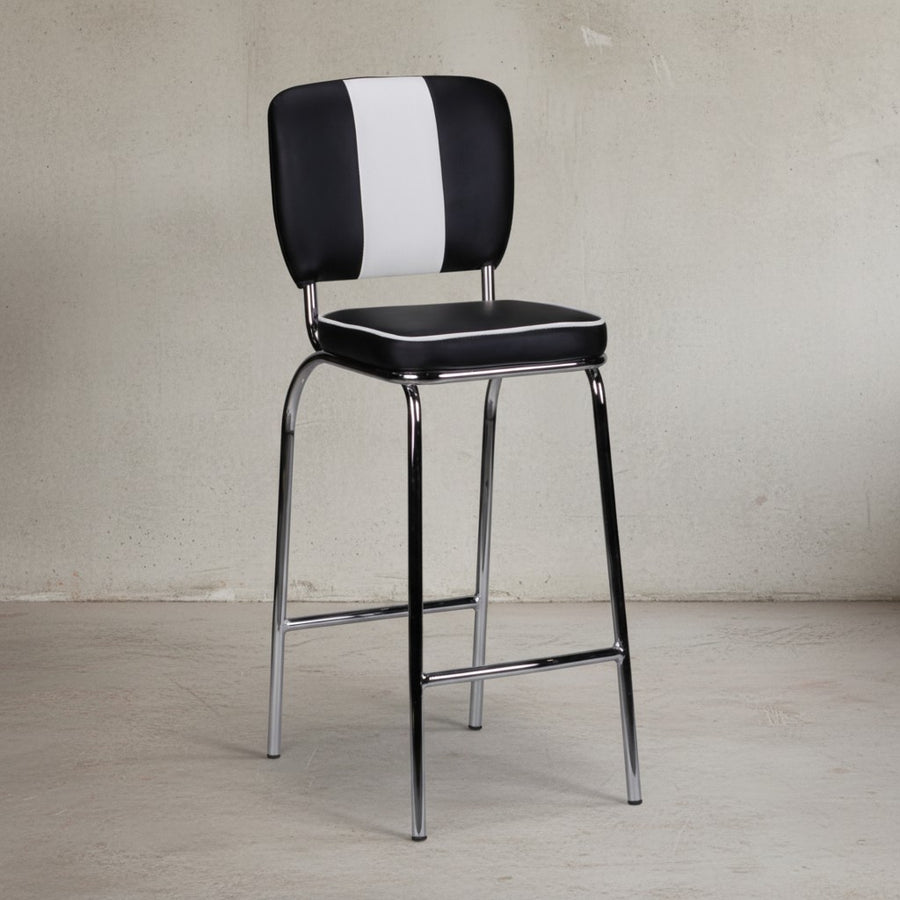 American Retro Barstuhl_ Kunstleder_ Chromfuß_ 110 kg Belastbarkeit_ verschiedene Farben - KADIMA DESIGN_Farbe_ Schwarz_ Größe_ 40x38x110 cm_