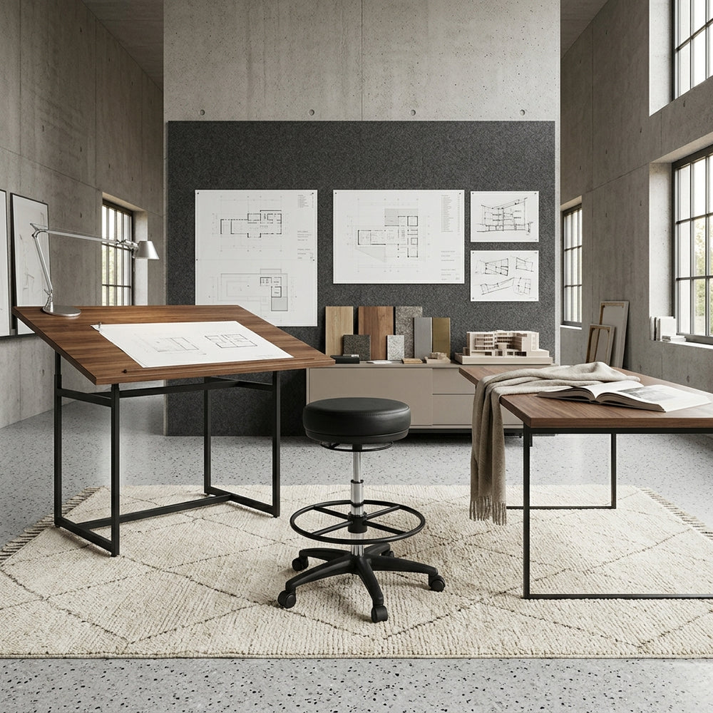 Arbeitshocker Livorno_ Höhenverstellbar_ Kunstleder-Sitzfläche_ Kunststoff-Fußkreuz_ drehbare Fußablage_ 120 kg Belastbarkeit - KADIMA DESIGN_Größe_ 60x60x88 cm_