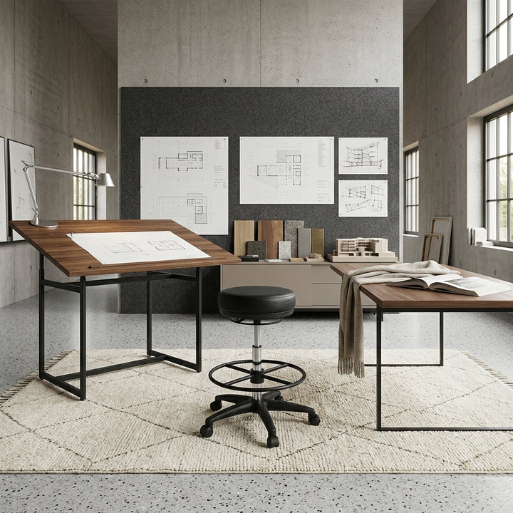 Arbeitshocker Livorno_ Höhenverstellbar_ Kunstleder-Sitzfläche_ Kunststoff-Fußkreuz_ drehbare Fußablage_ 120 kg Belastbarkeit - KADIMA DESIGN_Größe_ 60x60x88 cm_