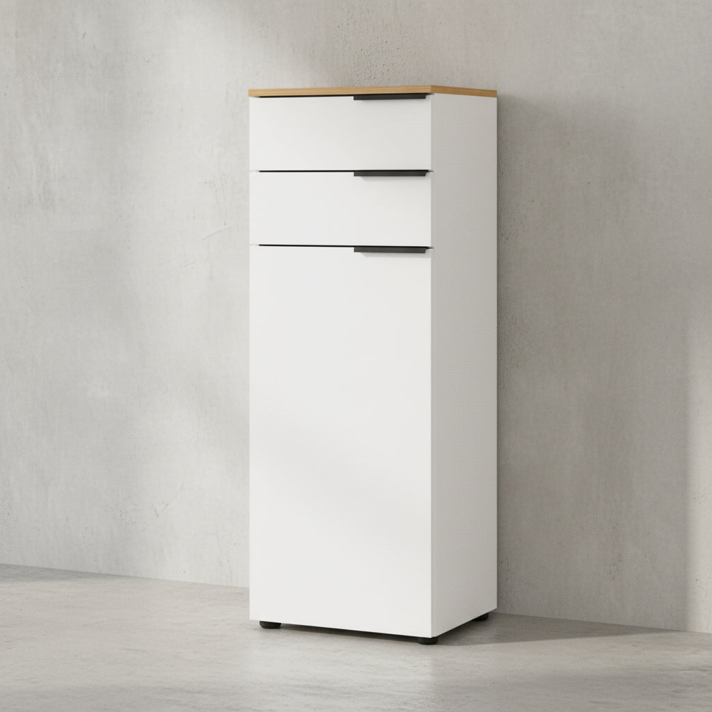 Bad-Schrank mit Schubladen_ 39x34x111_ mit Dämpfung_ Weiß-Beige - TAHO-Serie von Kadima Kollektion_Größe_ 39x34x111 cm_