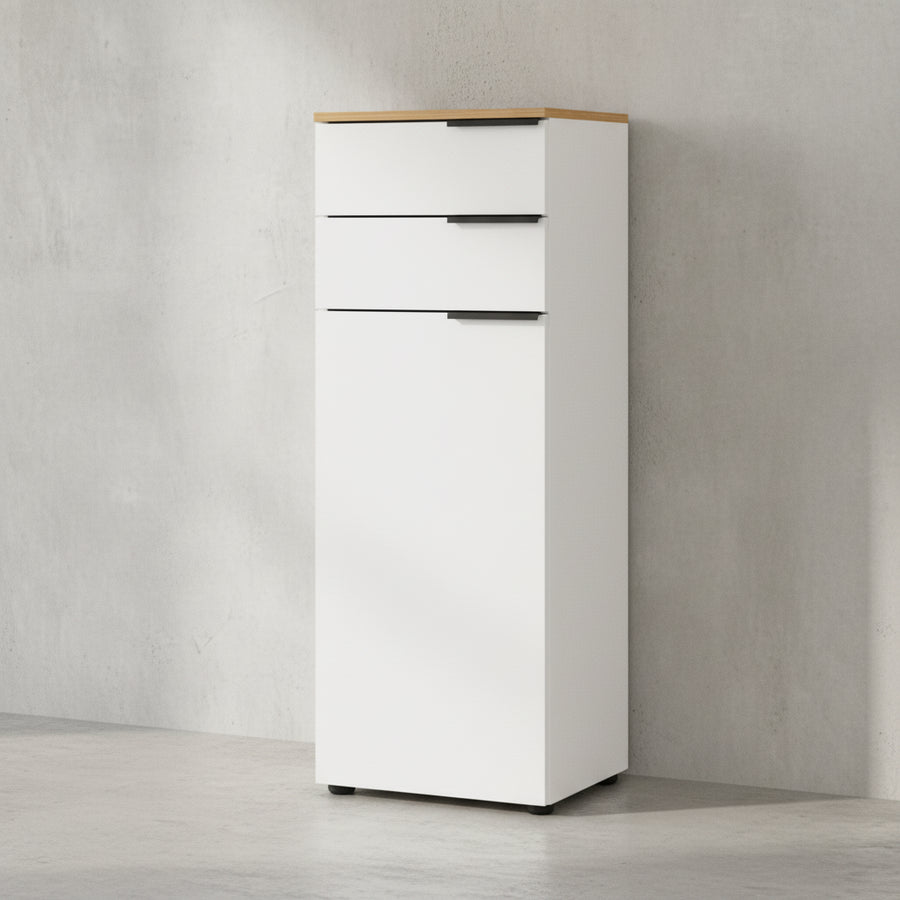 Bad-Schrank mit Schubladen_ 39x34x111_ mit Dämpfung_ Weiß-Beige - TAHO-Serie von Kadima Kollektion_Größe_ 39x34x111 cm_