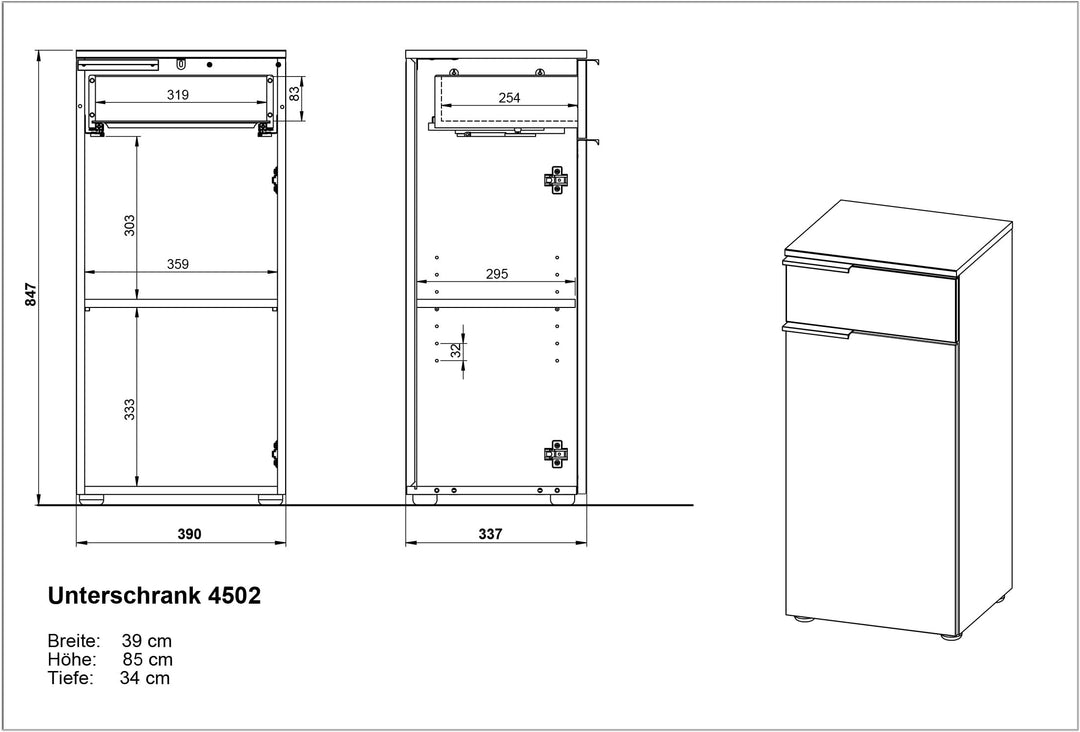 Badezimmer-Schrank mit Dämpfungsfunktion in Weiß-Beige_ Eiche-Optik_ 39x34x85_ TAHO-Serie von Kadima Design_Größe_ 39x34x85 cm_