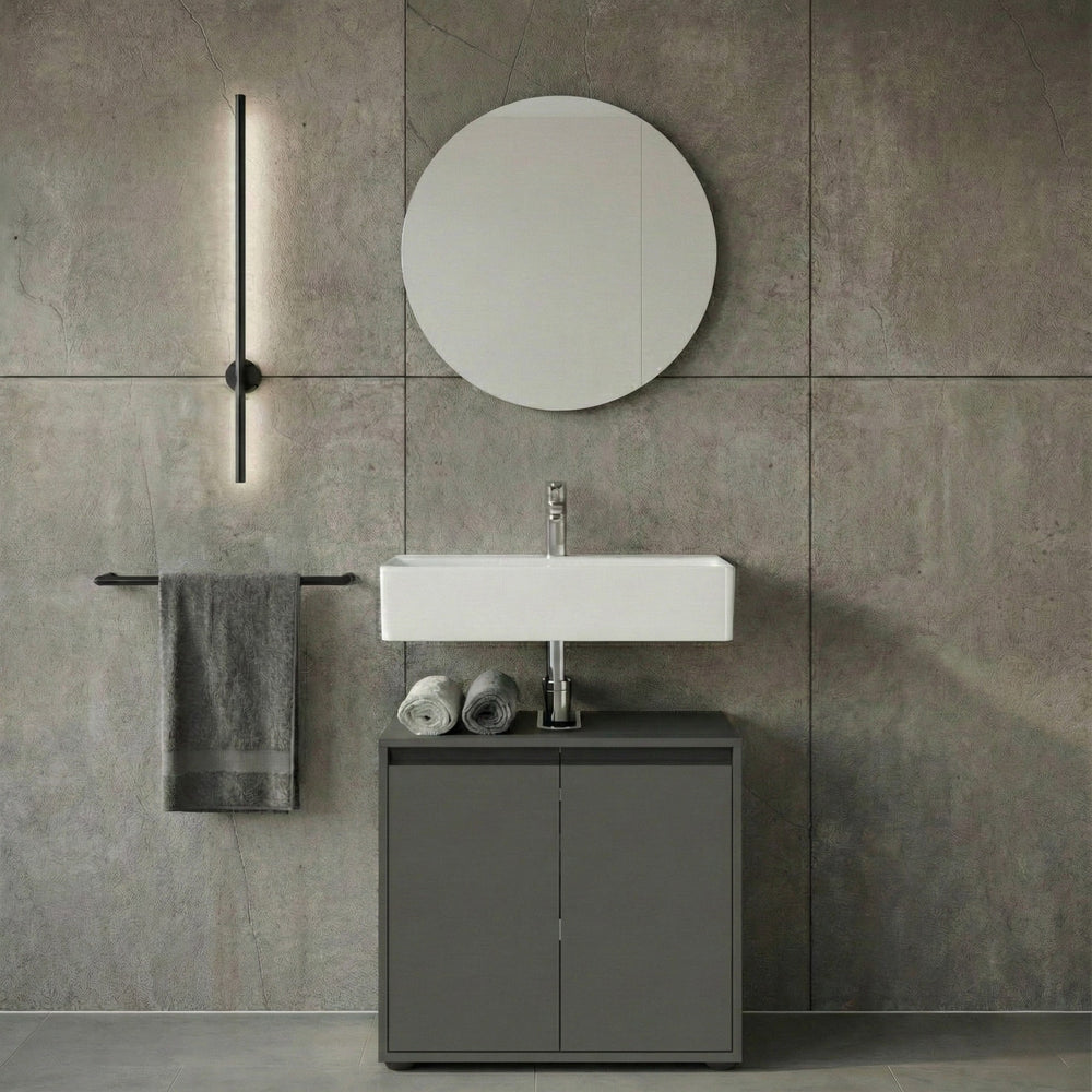 Badmöbel Set 2-tlg. Waschbeckunterschrank - Runder Spiegel - Badset_