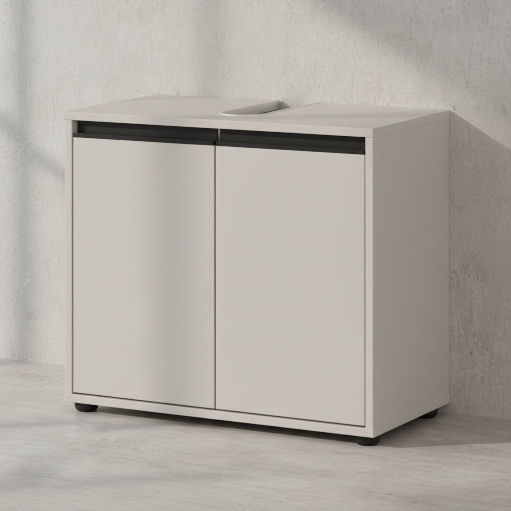 Badmöbel Set 2-tlg Soft-Close | Waschbeckunterschrank &amp; Runder Spiegel | Steingrau matt | Serie HAMBURG Kadima Design_