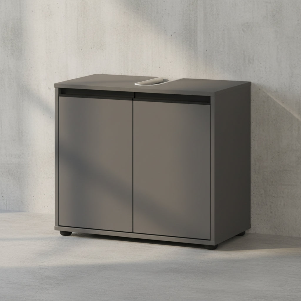 Badmöbel Set 2-tlg. Waschbeckunterschrank - Runder Spiegel - Badset_