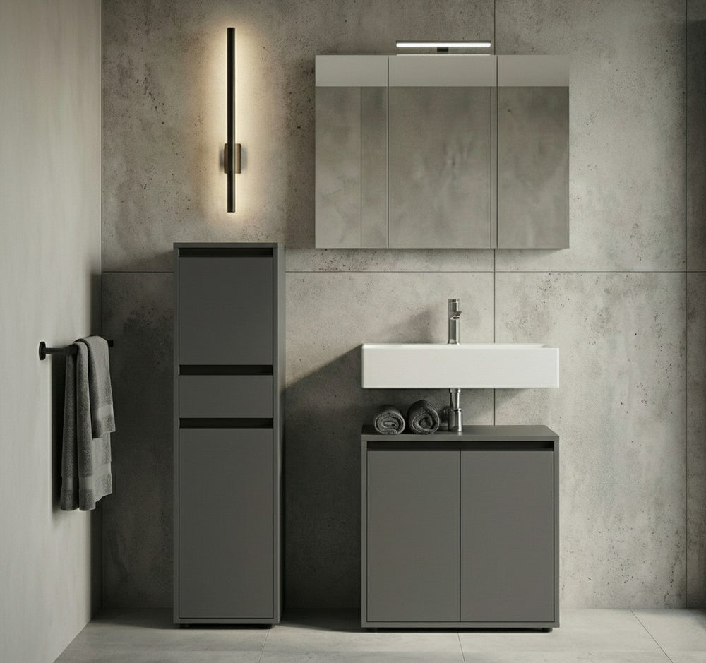 Badmöbel Set 3-tlg. Waschbeckunterschrank - Spiegelschrank - Badschrank_