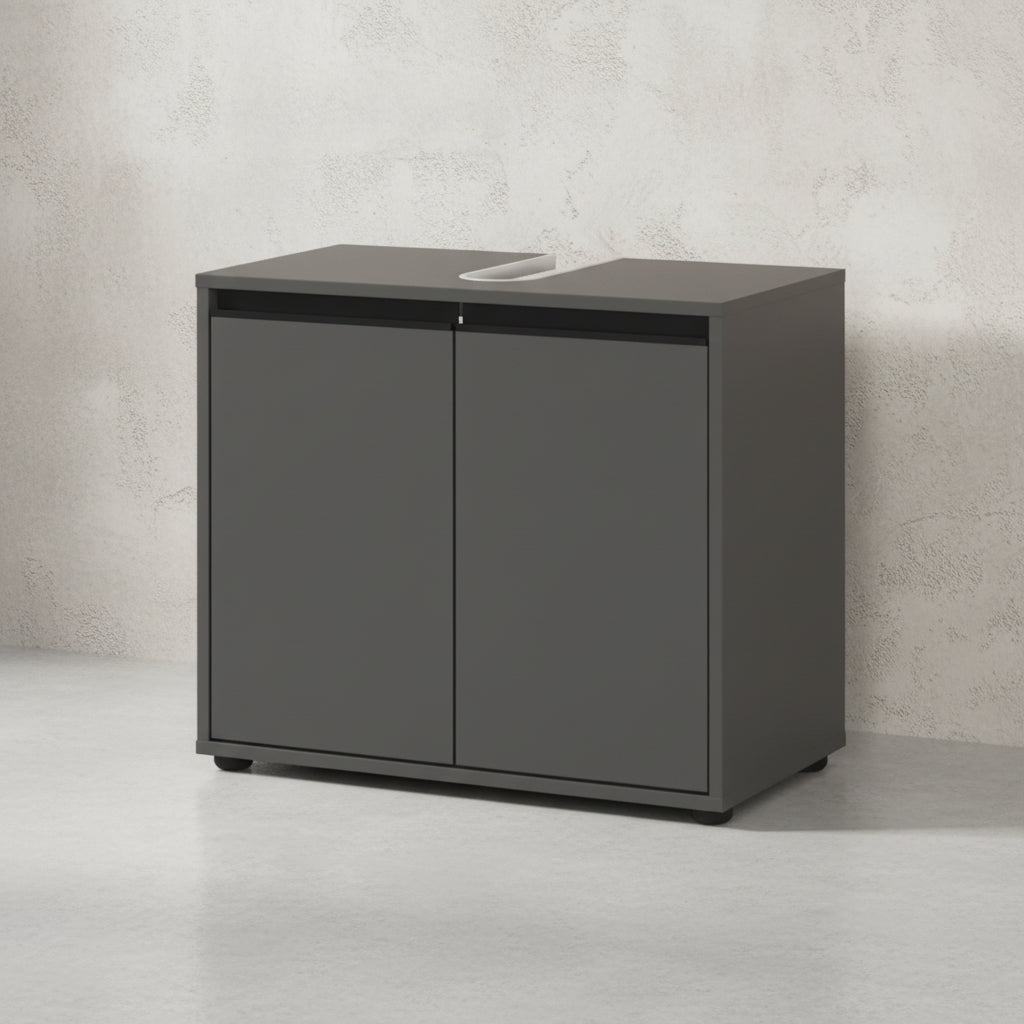 Badmöbel Set 3-tlg. Waschbeckunterschrank - runder Spiegel - Badschrank_