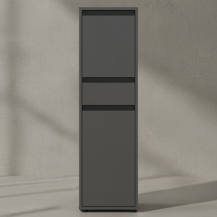 Badmöbel-Set HAMBURG 3-teilige | Unterschrank - Midischrank - Runder Spiegel | Soft-Close &amp;amp; Matt | Graphit_