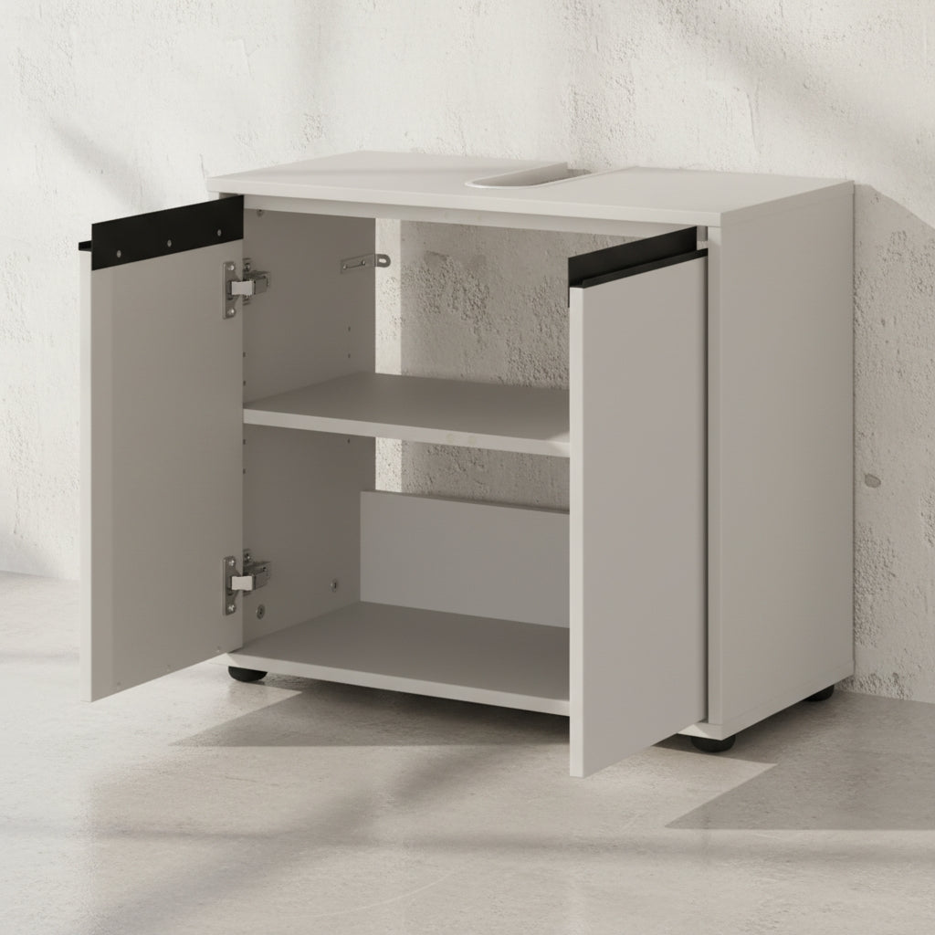 Badmöbel Set 3-tlg Soft-Close | Unterschrank - Midischrank - Runder Spiegel | Steingrau matt | Serie HAMBURG Kadima Design_