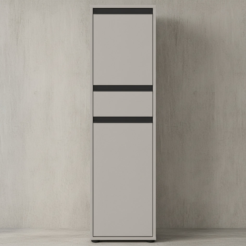 Badmöbel Set 3-tlg Soft-Close | Unterschrank - Midischrank - Runder Spiegel | Steingrau matt | Serie HAMBURG Kadima Design_