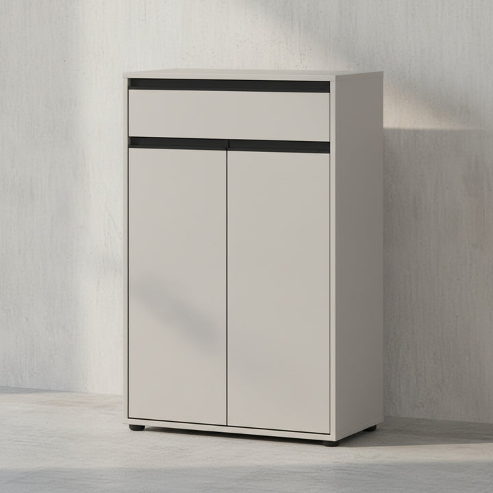 Badmöbel-Set HAMBURG 5-teilig XXL | Hochschrank - Unterschrank - Midischrank - Badkommode - Runder Spiegel | Soft-Close &amp;amp; Matt | Steingrau_