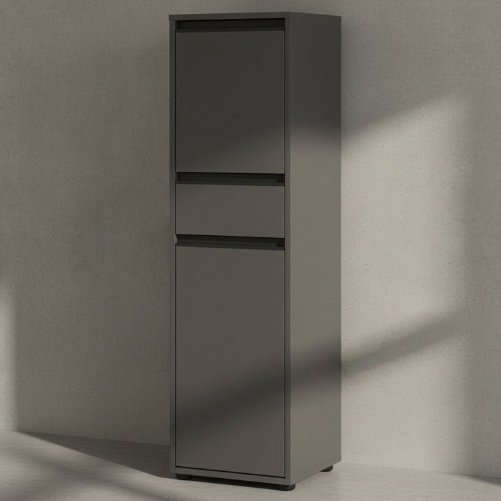 Badmöbel-Set HAMBURG 5-teilig XXL | Hochschrank - Unterschrank - Midischrank - Badkommode - Runder Spiegel | Soft-Close &amp;amp; Matt | Graphit_