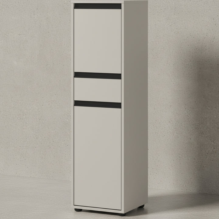 Badmöbel-Set HAMBURG 5-teilig XXL | Hochschrank - Unterschrank - Midischrank - Badkommode - Runder Spiegel | Soft-Close &amp;amp; Matt | Steingrau_