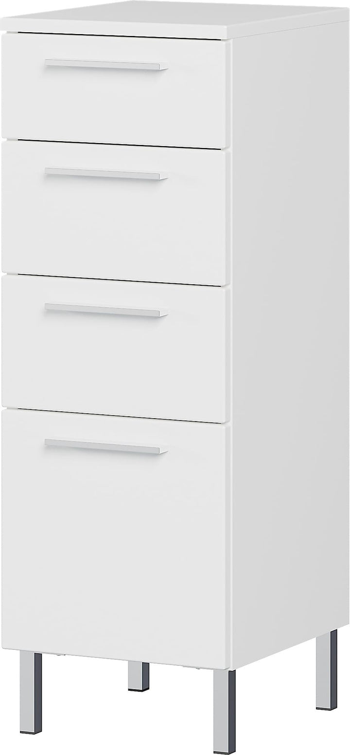 Badschrank in Supermatt-Weiß_ mit 4 Schubladen_ 30x35x86_ Chromfüße_ Steggriffen und Metallfüßen_ OREA-Serie von Kadima Design_Größe_ 30x35x86 cm_#sku_BARK8297_84#