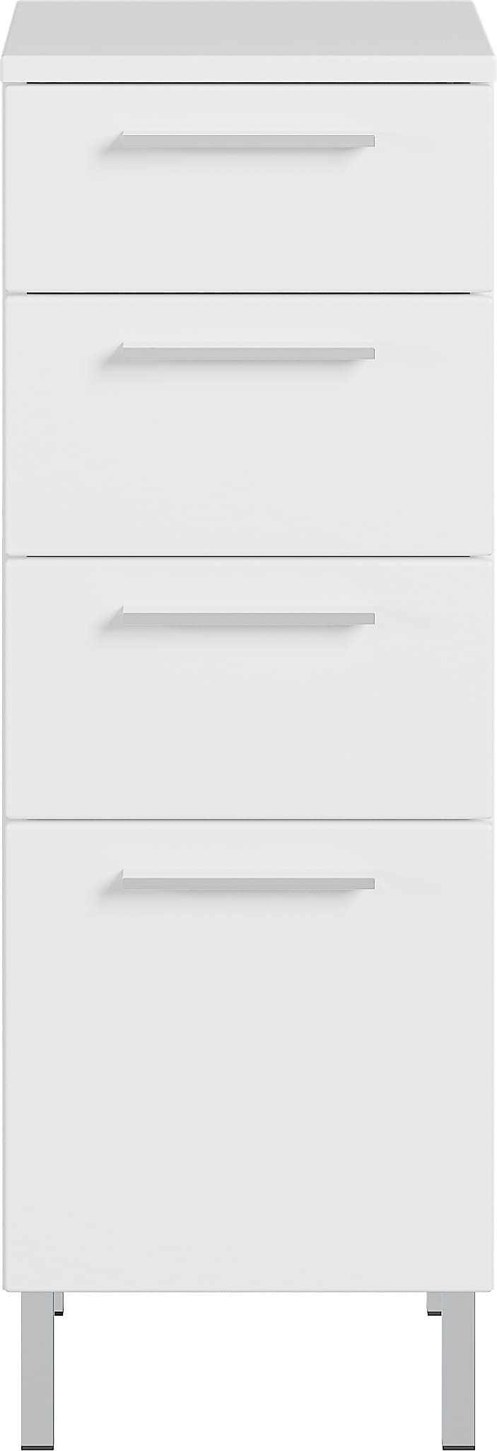 Badschrank in Supermatt-Weiß_ mit 4 Schubladen_ 30x35x86_ Chromfüße_ Steggriffen und Metallfüßen_ OREA-Serie von Kadima Design_Größe_ 30x35x86 cm_#sku_BARK8297_84#
