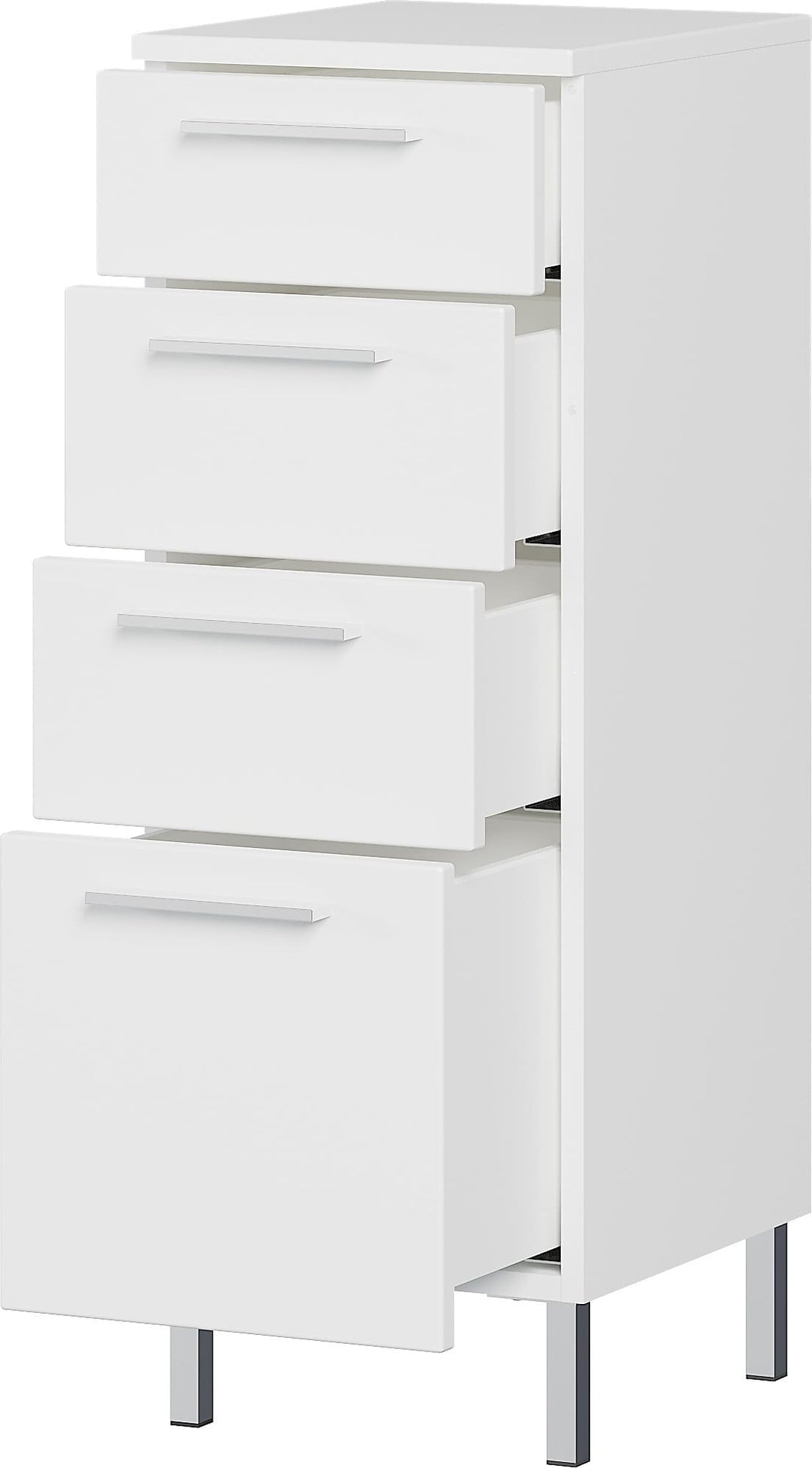 Badschrank in Supermatt-Weiß_ mit 4 Schubladen_ 30x35x86_ Chromfüße_ Steggriffen und Metallfüßen_ OREA-Serie von Kadima Design_Größe_ 30x35x86 cm_#sku_BARK8297_84#