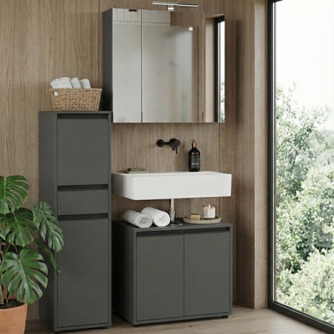 Badschrank schmal HAMBURG Soft-Close - 33x121x34 cm | Graphit_