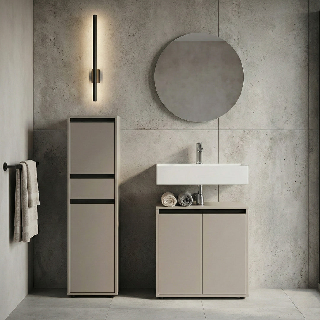 Badschrank HAMBURG | Steingrau | Soft-Close Dämpfung | Melaminharzbeschichtung | Nischenschrank schmal | Midischrank Kadima Design_