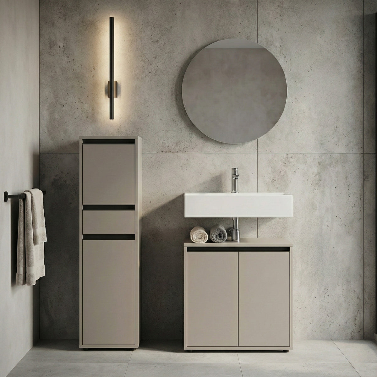 Badschrank HAMBURG | Steingrau | Soft-Close Dämpfung | Melaminharzbeschichtung | Nischenschrank schmal | Midischrank Kadima Design