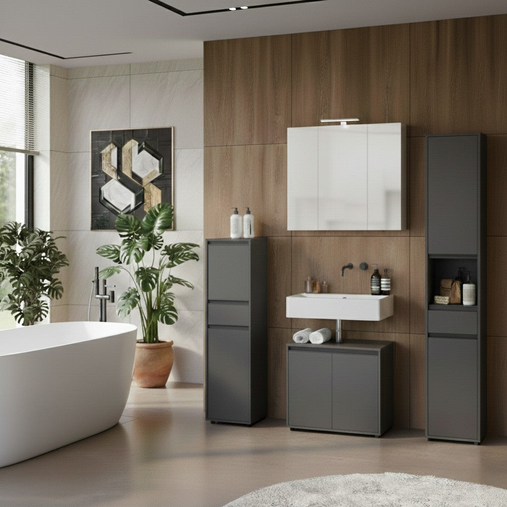 Badschrank schmal Hamburg Soft-Close Funktion - Midischrank_