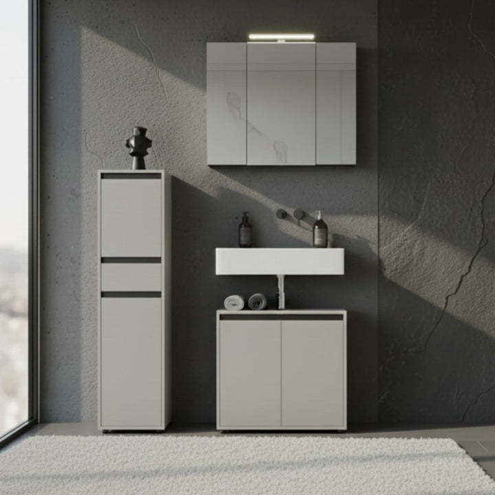 Badschrank schmal HAMBURG Soft-Close - 33x121x34 cm | Steingrau_