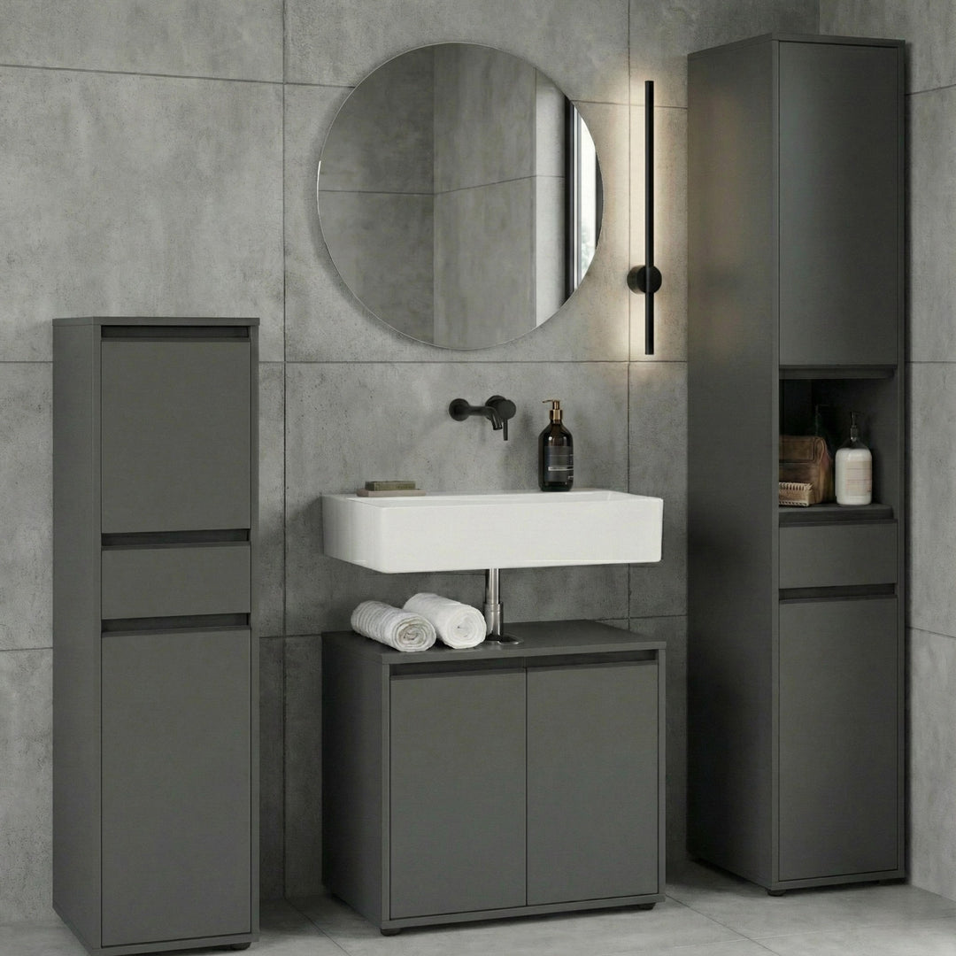 Badschrank schmal HAMBURG Soft-Close - 33x121x34 cm | Graphit_