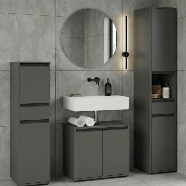 Badschrank schmal HAMBURG Soft-Close - 33x121x34 cm | Graphit_