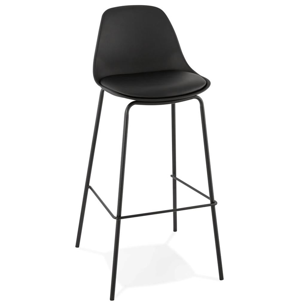 Schwarzer Barhocker - 75 cm Sitzhöhe - Kunststoffsitz mit Metallgestell - ergonomische Rückenlehne für Komfort - ideal für moderne Bars - Kadima Design_