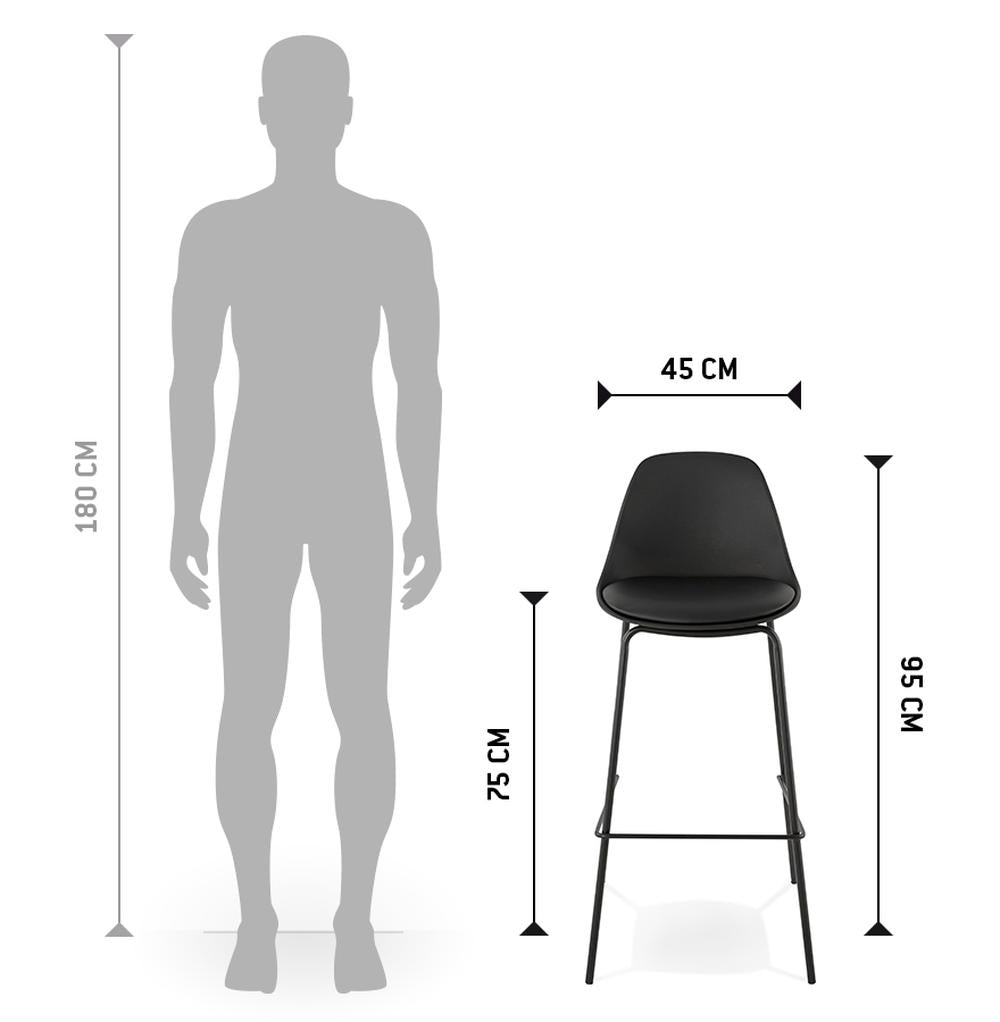 Schwarzer Barstuhl - integrierte Fußstütze - 41 cm Beinabstand für Stabilität - modernes Industrial-Design - vielseitig einsetzbar - Kadima Design_