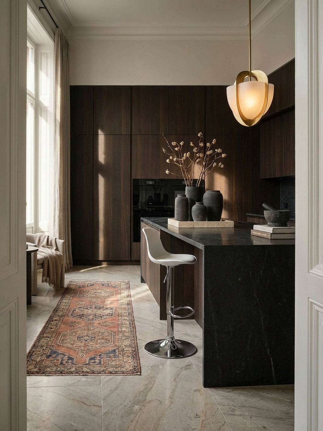 Barhocker Eiche Massivholz weiß 40x40x104 cm in modernem Offene Luxusküche Einrichtung Design Möbel mit Ablagefach hochwertig modern stilvoll einrichten Wohnen Interior Zuhause Wohnzimmer_