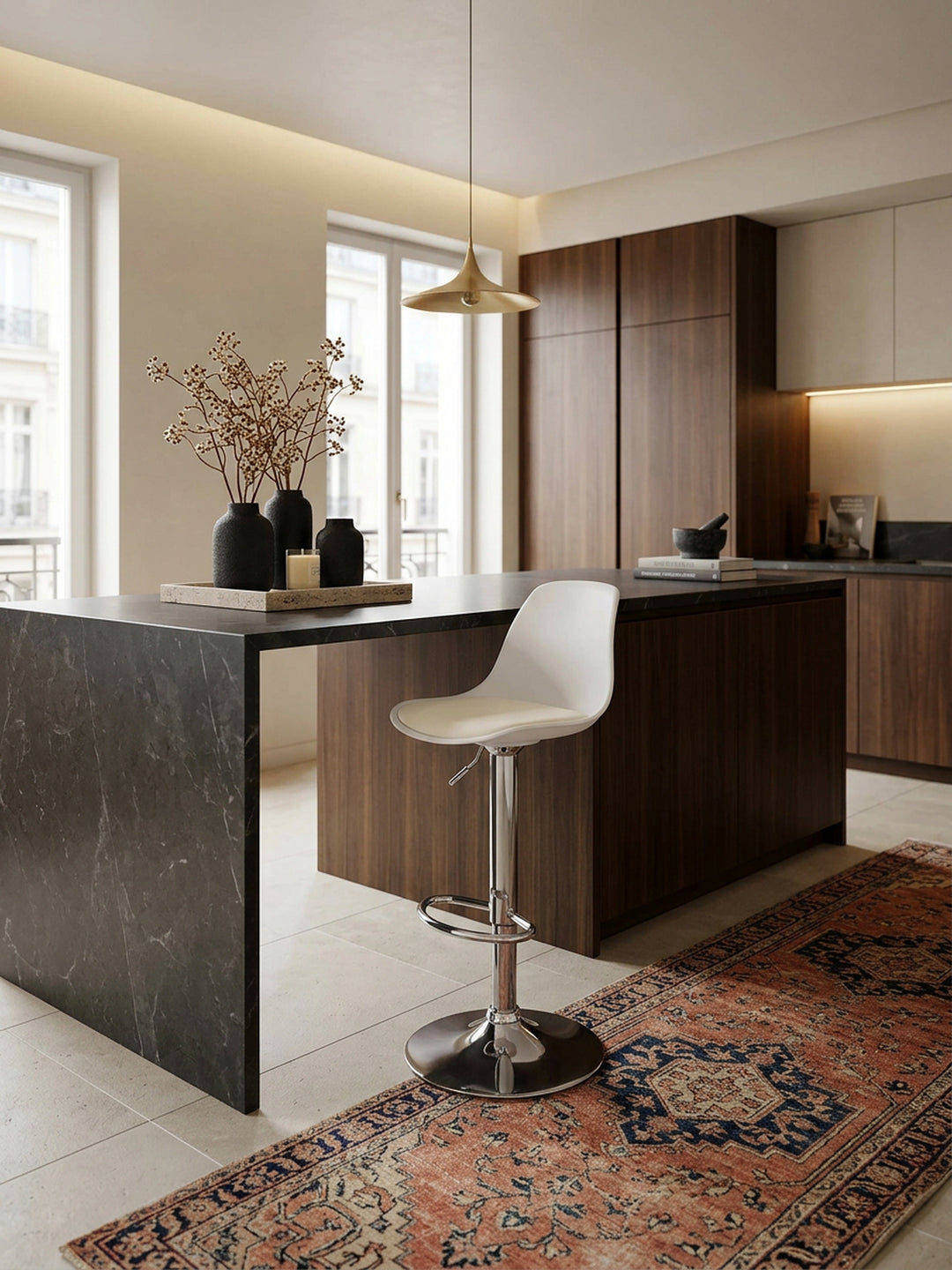 Barhocker Eiche Massivholz weiß 40x40x104 cm in modernem Offene Luxusküche Einrichtung Design Möbel mit Ablagefach hochwertig modern stilvoll einrichten Wohnen Interior Zuhause Wohnzimmer_