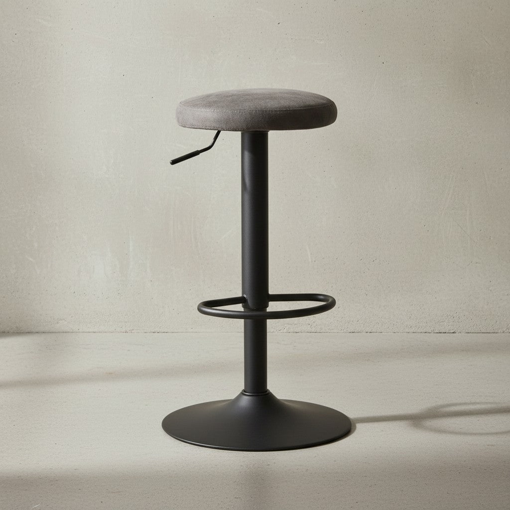 Barhocker CAMPANIA_ 58-79 cm Sitzhöhe_ Eisenmaterial_ Samt/Wildlederoptik Bezug_ 360° drehbar - KADIMA DESIGN_Farbe_ Grau_ Material_ Stoff_ Größe_ 40x40x79 cm_