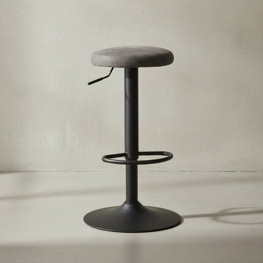 Barhocker CAMPANIA_ 58-79 cm Sitzhöhe_ Eisenmaterial_ Samt/Wildlederoptik Bezug_ 360° drehbar - KADIMA DESIGN_Farbe_ Grau_ Material_ Stoff_ Größe_ 40x40x79 cm_