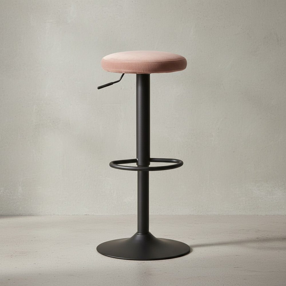 Barhocker CAMPANIA_ 58-79 cm Sitzhöhe_ Eisenmaterial_ Samt/Wildlederoptik Bezug_ 360° drehbar - KADIMA DESIGN_Farbe_ Rosa_ Material_ Samt_ Größe_ 40x40x79 cm_