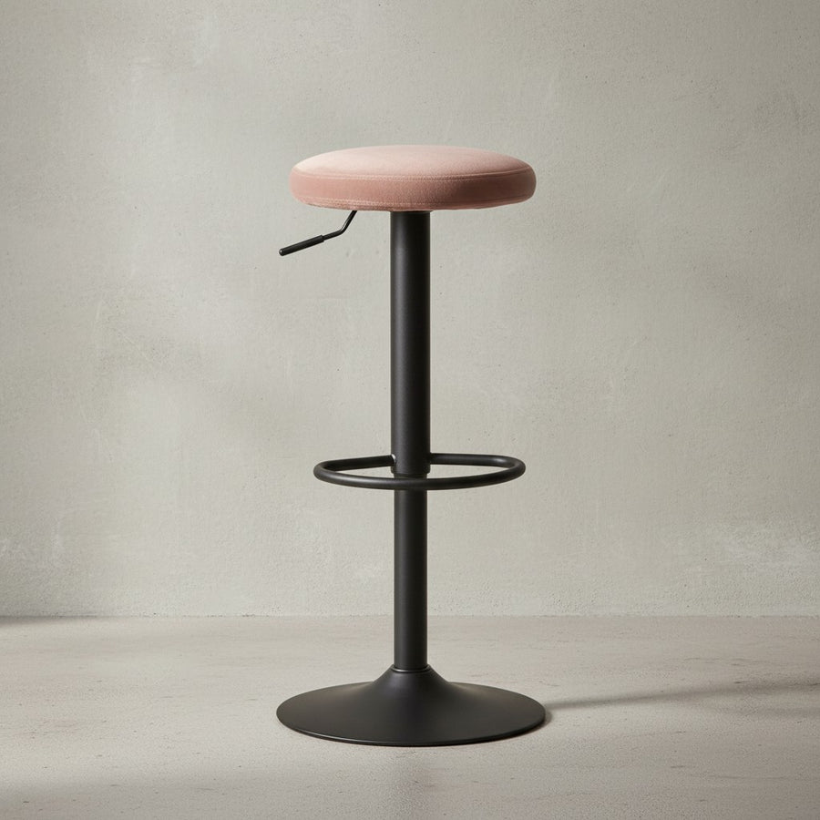 Barhocker CAMPANIA_ 58-79 cm Sitzhöhe_ Eisenmaterial_ Samt/Wildlederoptik Bezug_ 360° drehbar - KADIMA DESIGN_Farbe_ Rosa_ Material_ Samt_ Größe_ 40x40x79 cm_